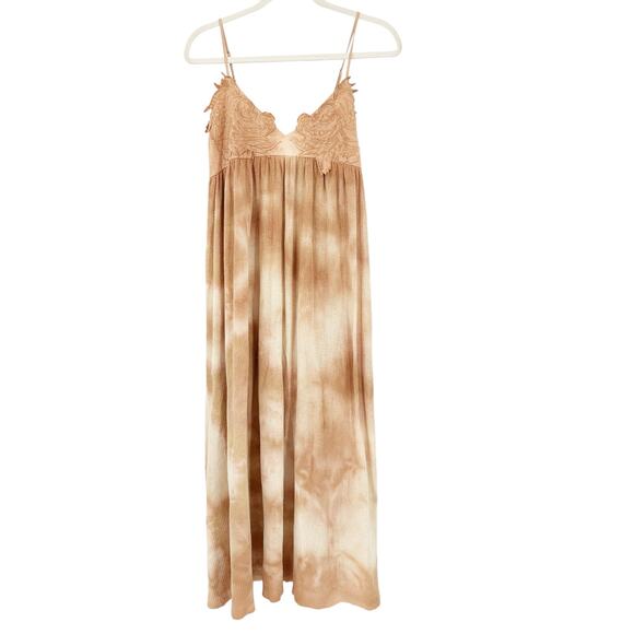 NWT Zara Womens Boho Vacation Embroidered Knit Tie Dye Maxi Dress Size S Beige - Picture 3 of 12